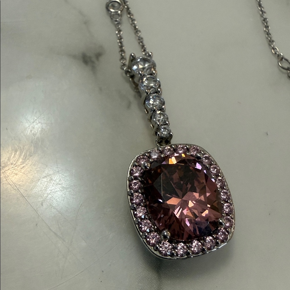 “JD” Sterling silver 9” necklace with pink and white CZs